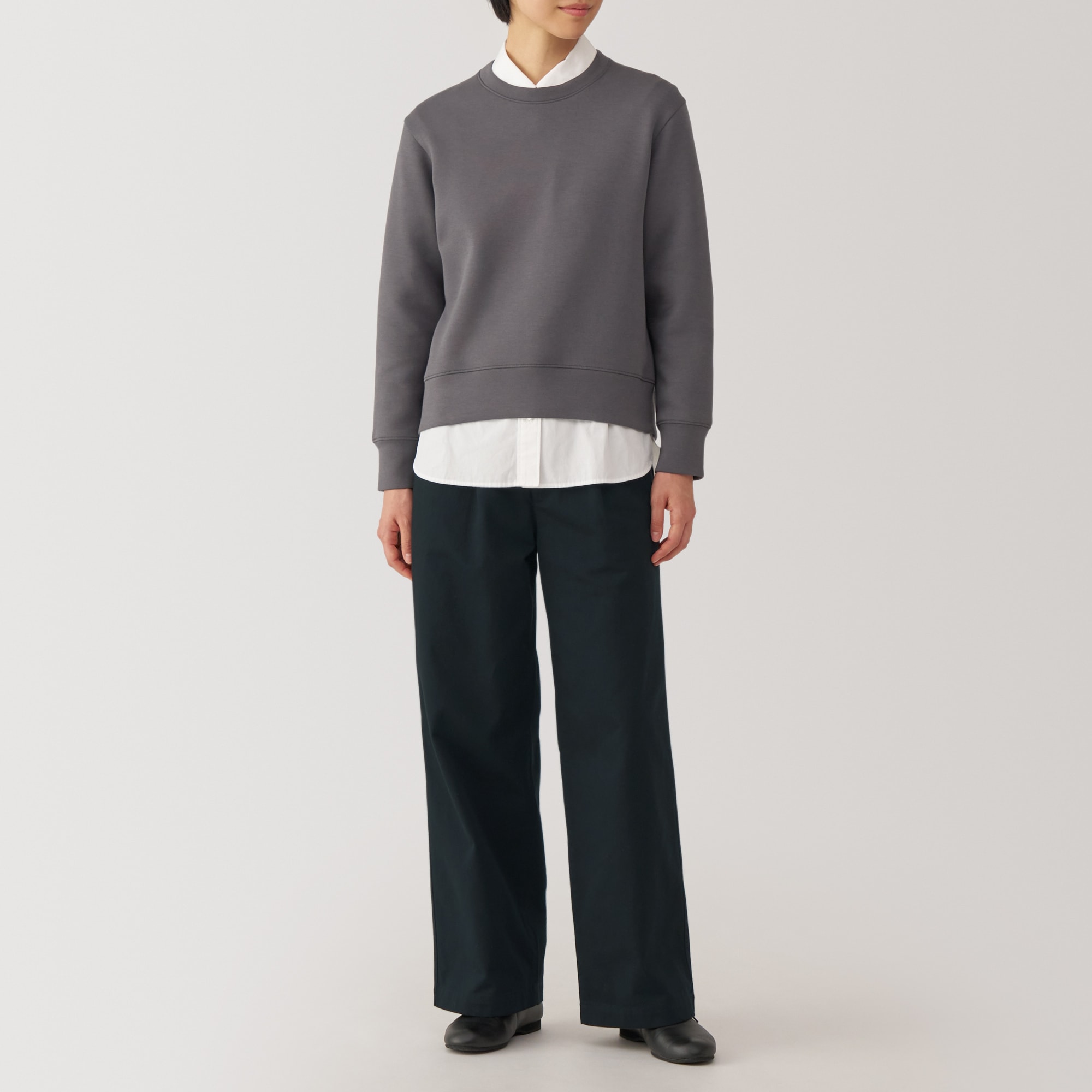 婦人　ムラ糸　チノタックワイドパンツ　股下長め