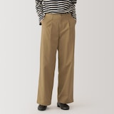 婦人　ムラ糸　チノタックワイドパンツ　股下長め