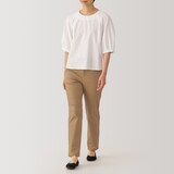 婦人　ストレッチチノ　スリムテーパードパンツ　股下長め