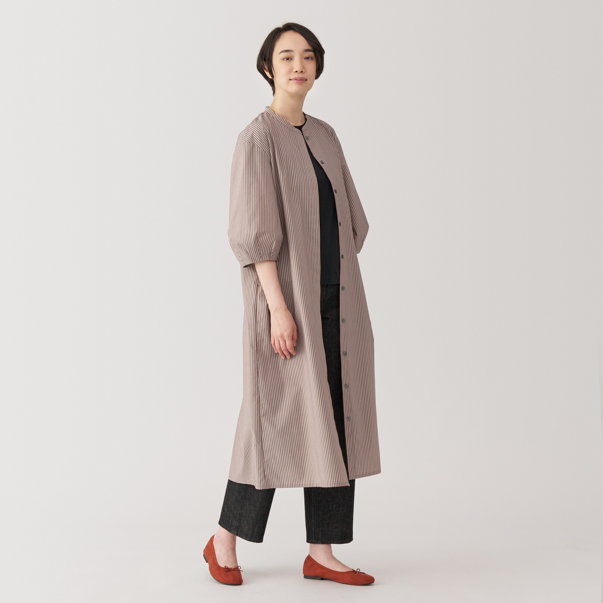 婦人 乾きやすいブロード 七分袖ワンピース | 無印良品