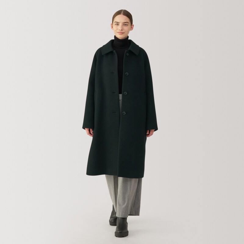 婦人 再生ウール混ステンカラーコート（黒） | 無印良品