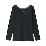 婦人　シルク混レース付き長袖Ｔシャツ