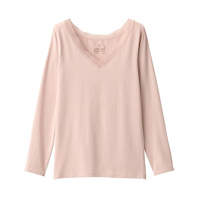 婦人　シルク混レース付き長袖Ｔシャツ