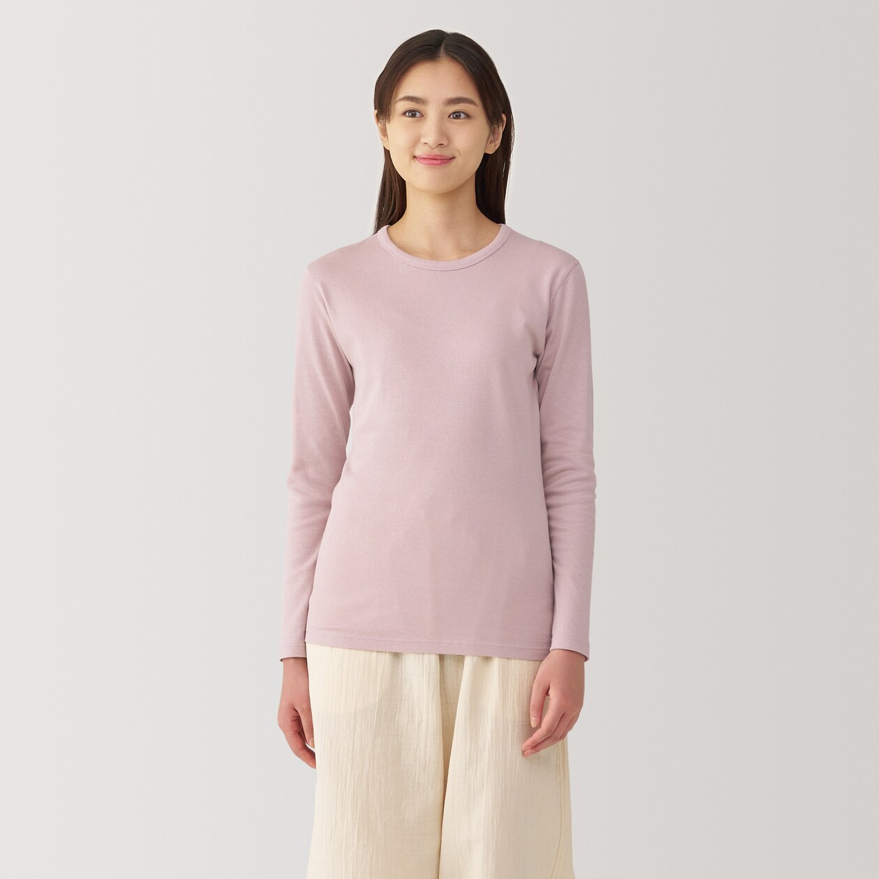 婦人　あったか綿　厚手　クルーネック長袖Ｔシャツ