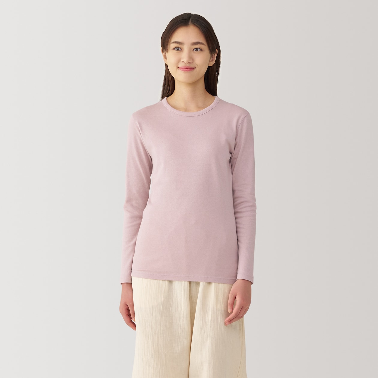 婦人　あったか綿　厚手　クルーネック長袖Ｔシャツ