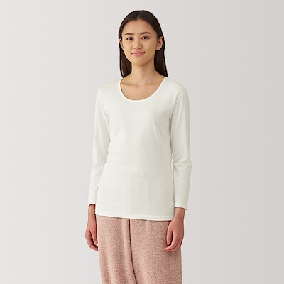 婦人　あったか綿　厚手　Ｕネック八分袖Ｔシャツ