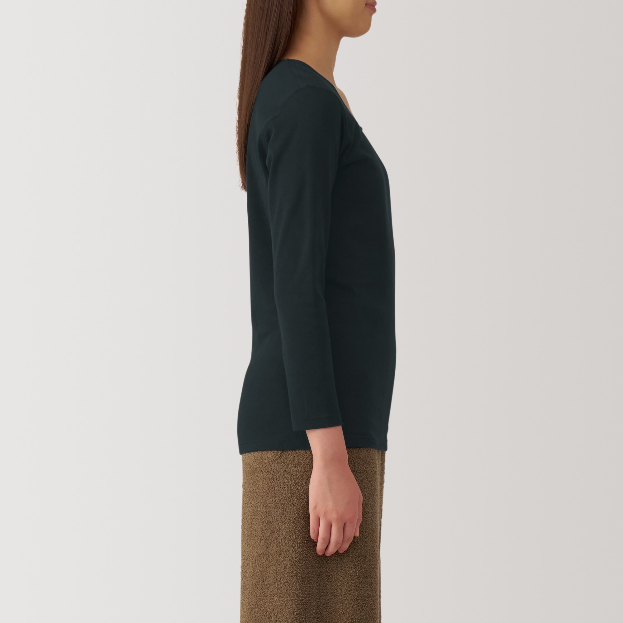 婦人　あったか綿　厚手　Ｕネック八分袖Ｔシャツ