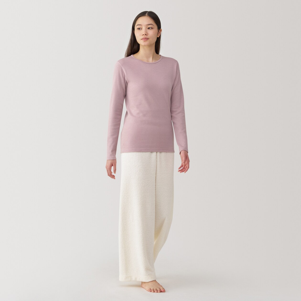 婦人　あったか綿　ウールクルーネック長袖Ｔシャツ