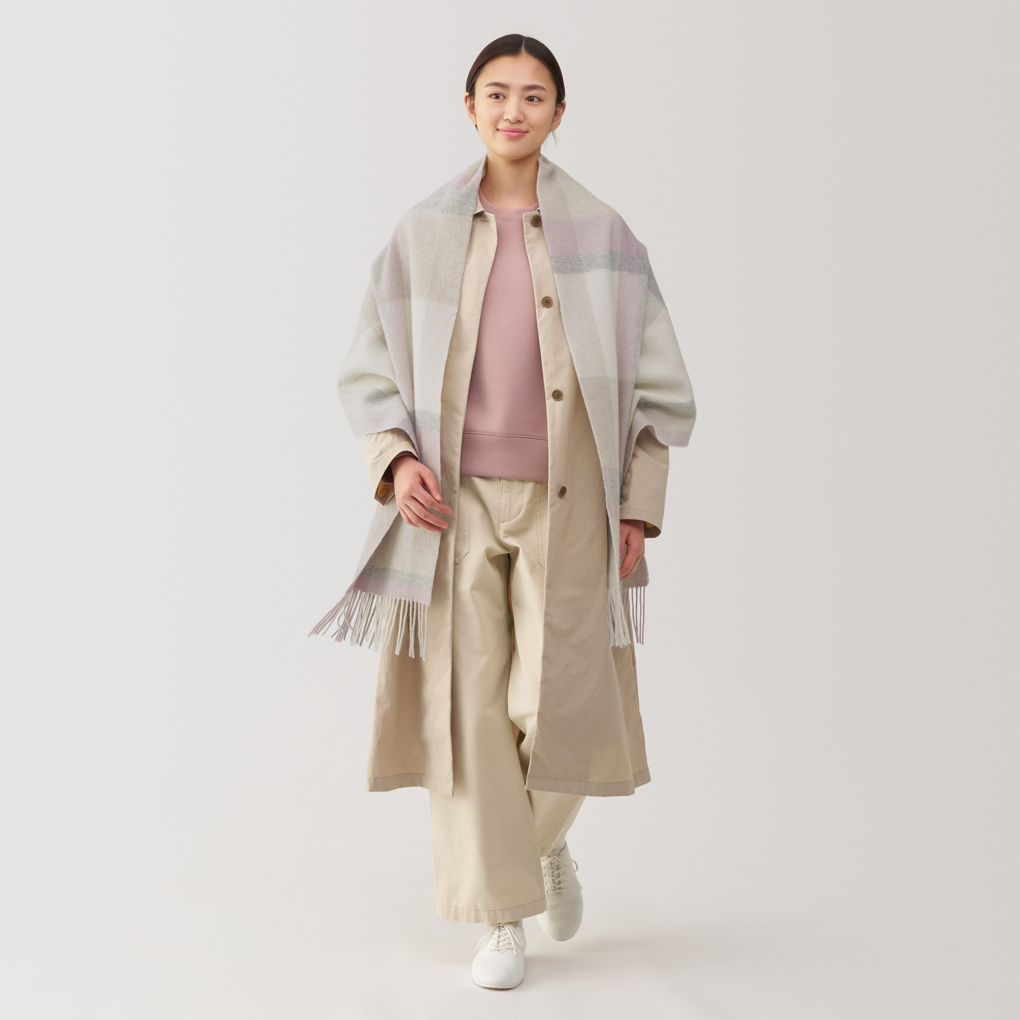 ウール　ひざ掛けにもなる　大判ストール（チェック）