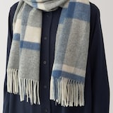 ウール　ひざ掛けにもなる　大判ストール（チェック）