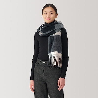 ふっくらウール　大判ストール（チェック）