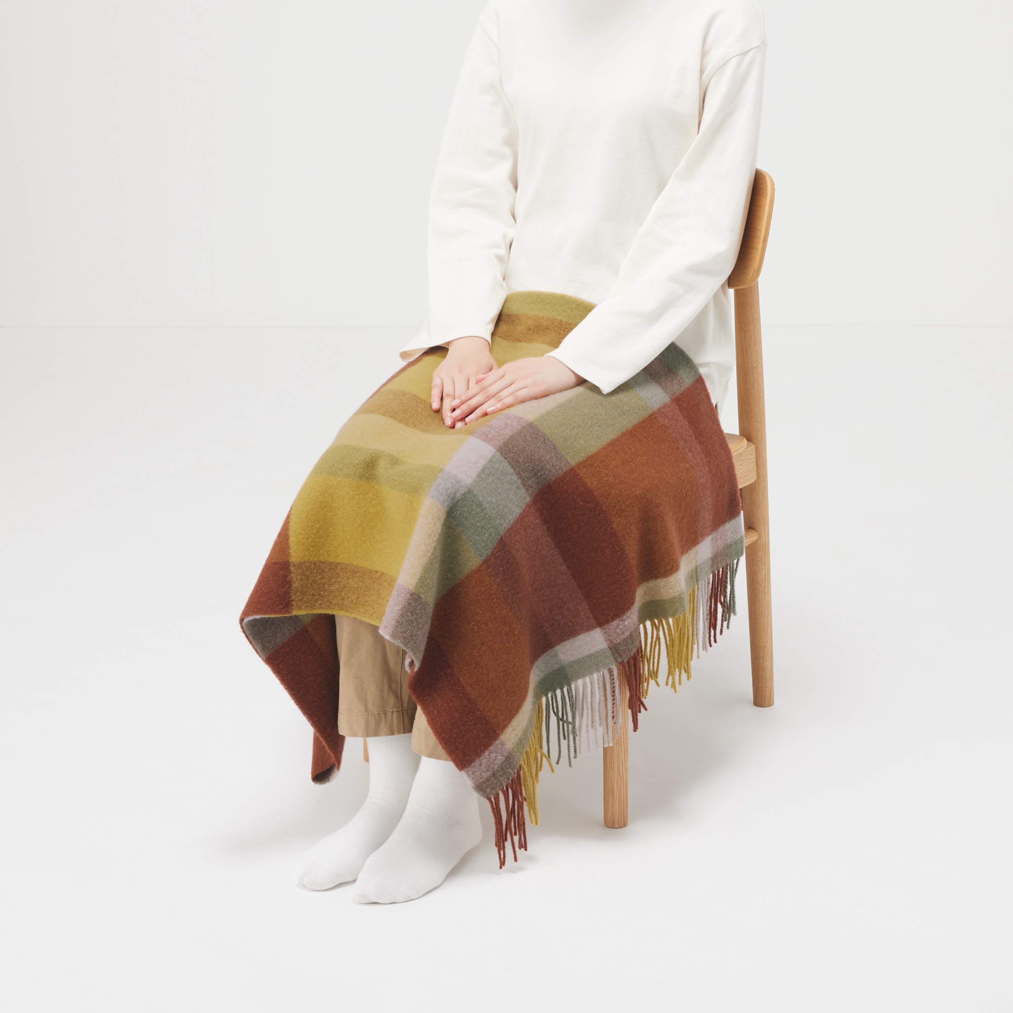 無印良品　ウール85% チェック柄 ブランケット 180×260cm ウール ひざ掛けにもなる 大判ストール（チェック） | 無印良品