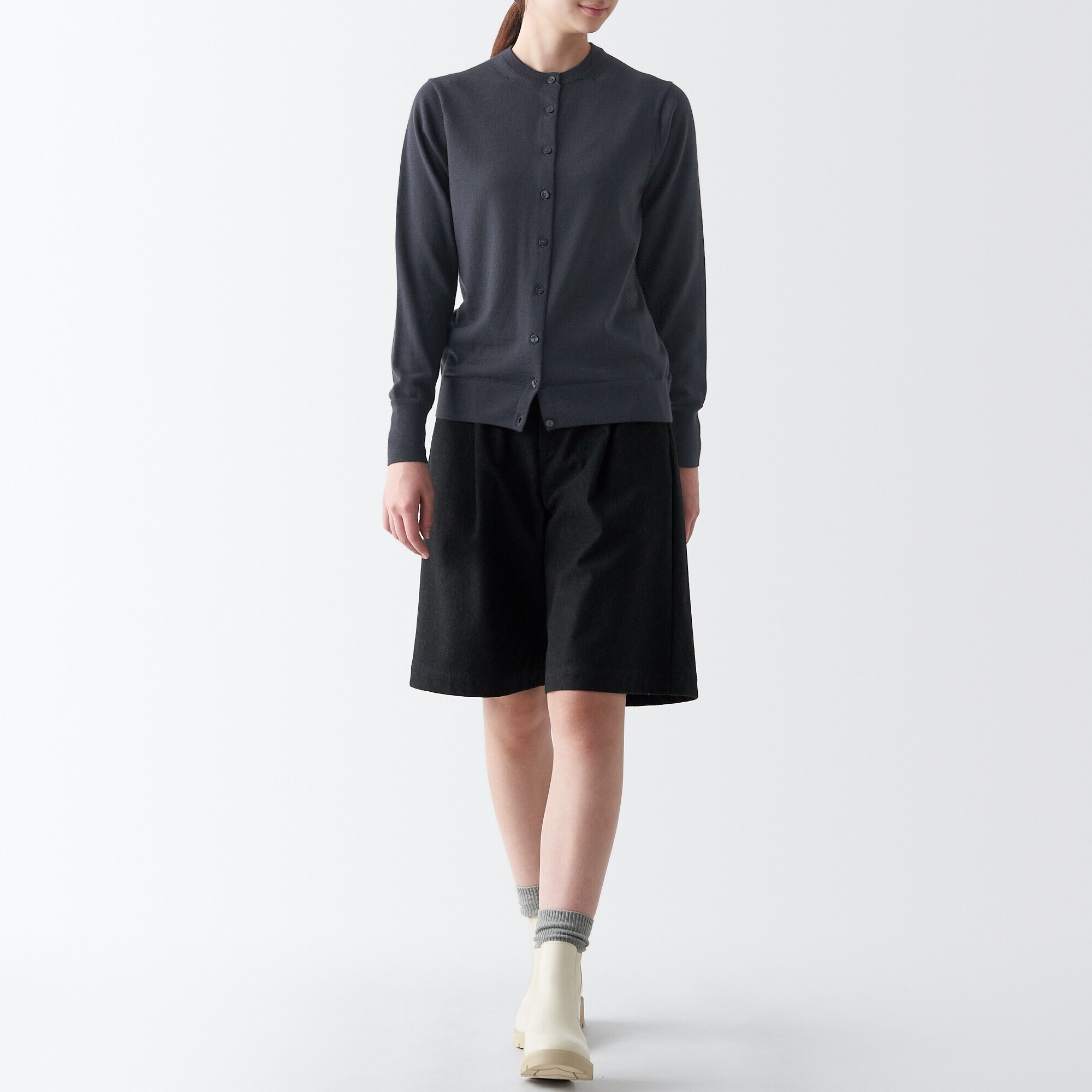 婦人　洗えるウールハイゲージクルーネックカーディガン