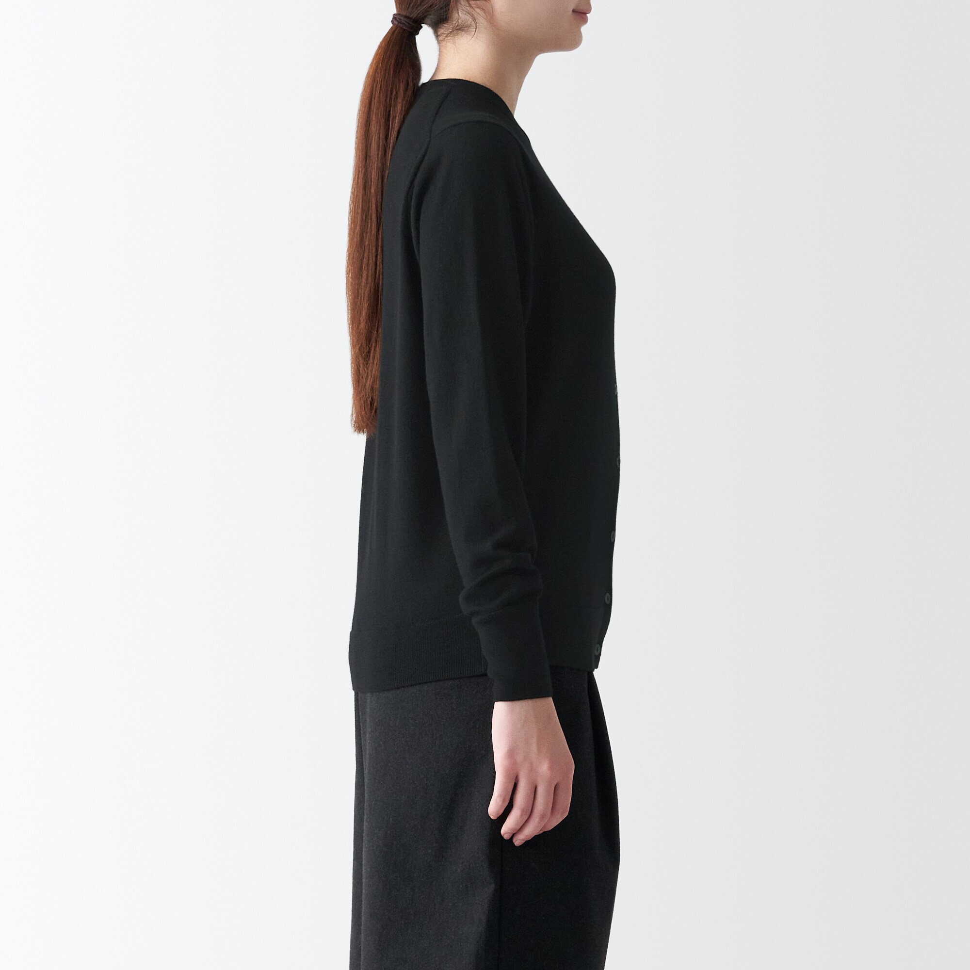 婦人　洗えるウールハイゲージクルーネックカーディガン