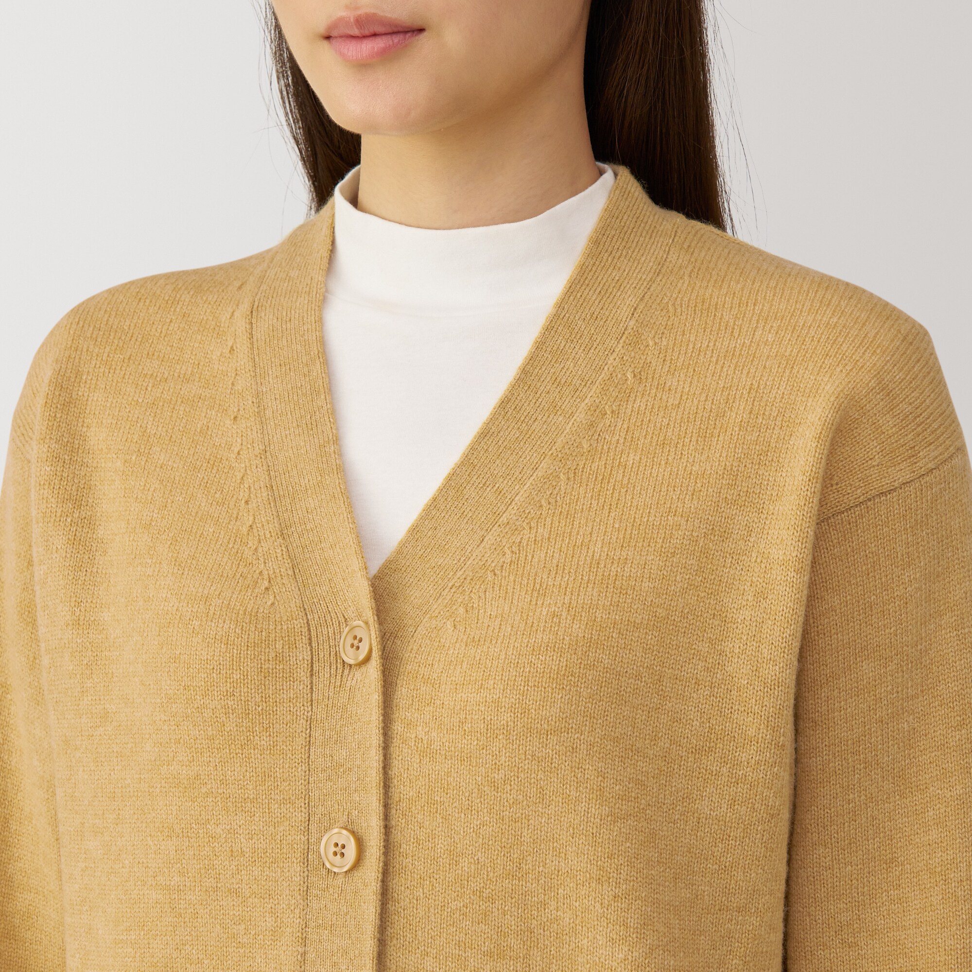 婦人　洗えるウールミドルゲージＶネックカーディガン