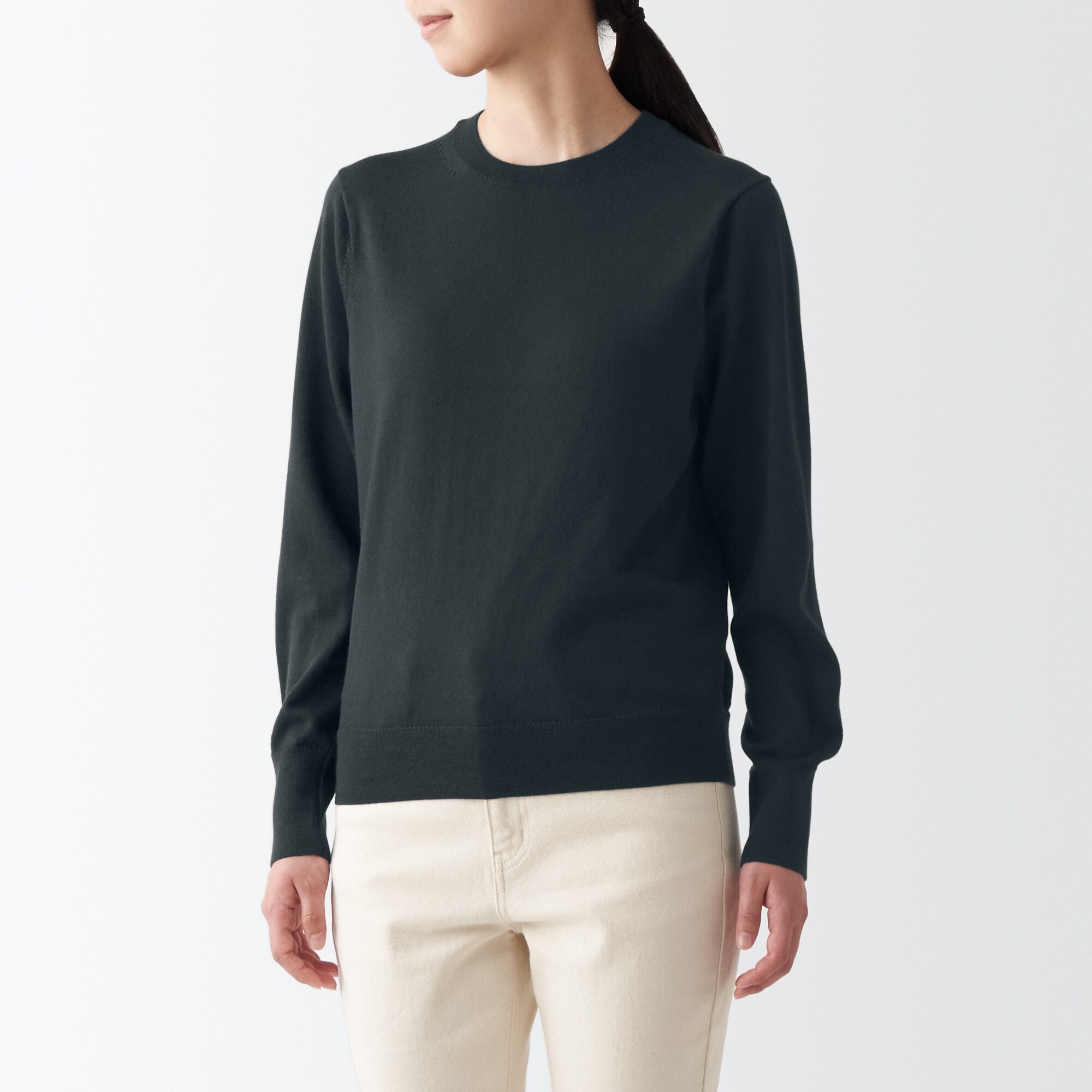 婦人　洗えるウールハイゲージクルーネックセーター