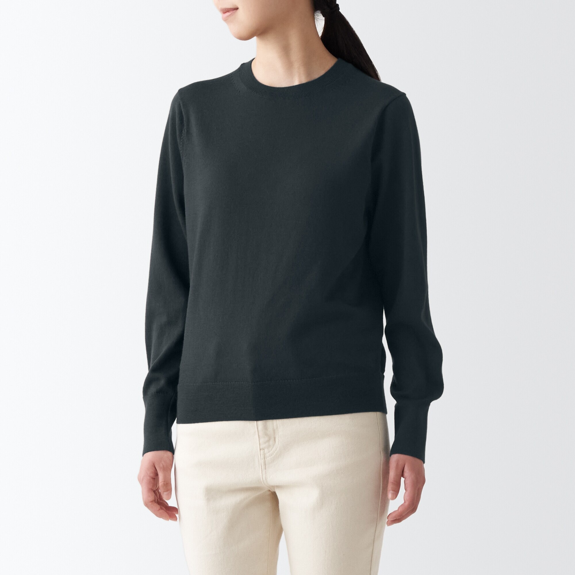 婦人　洗えるウールハイゲージクルーネックセーター