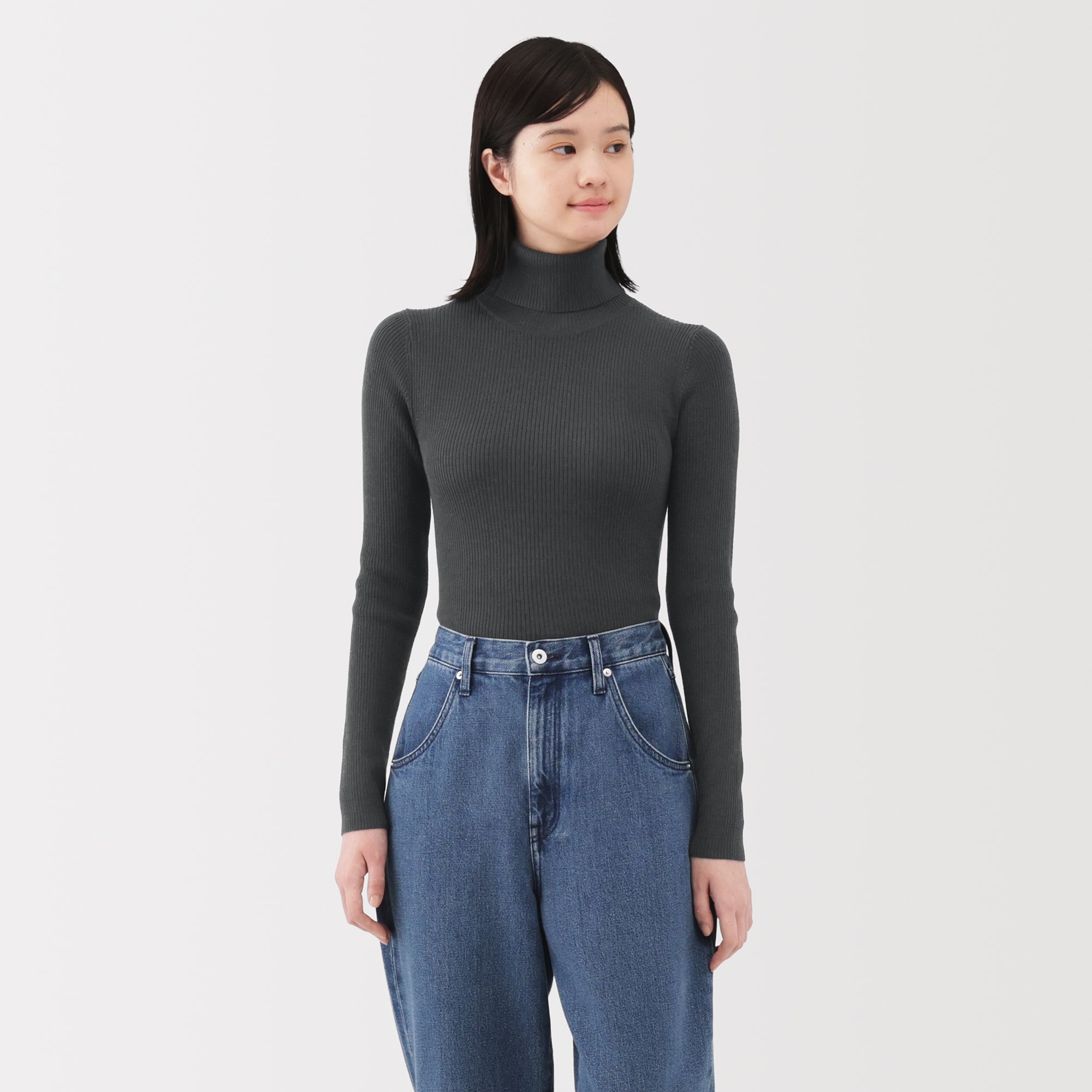 婦人 洗えるウールハイゲージリブタートルネックセーター | 無印良品