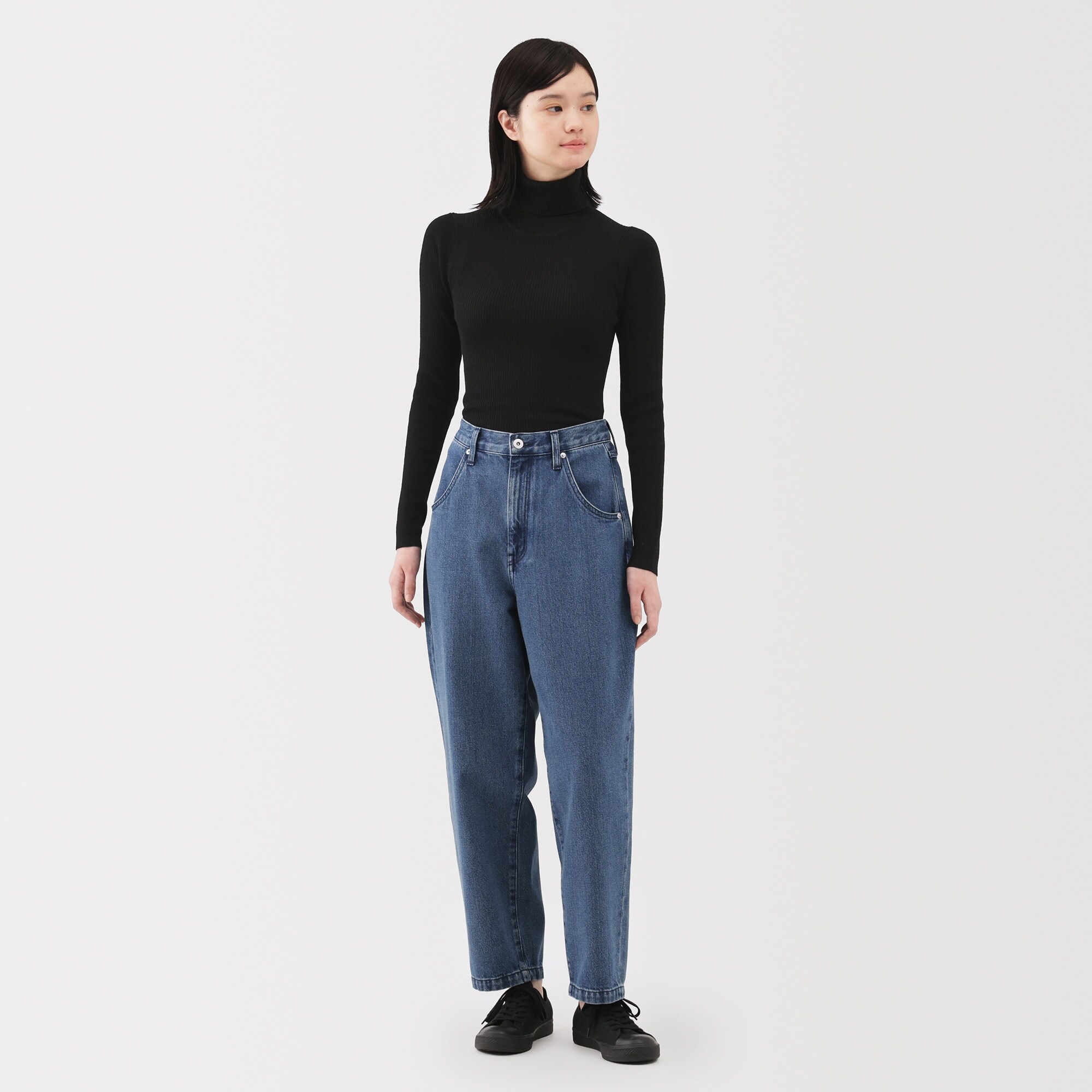 婦人　洗えるウールハイゲージリブタートルネックセーター