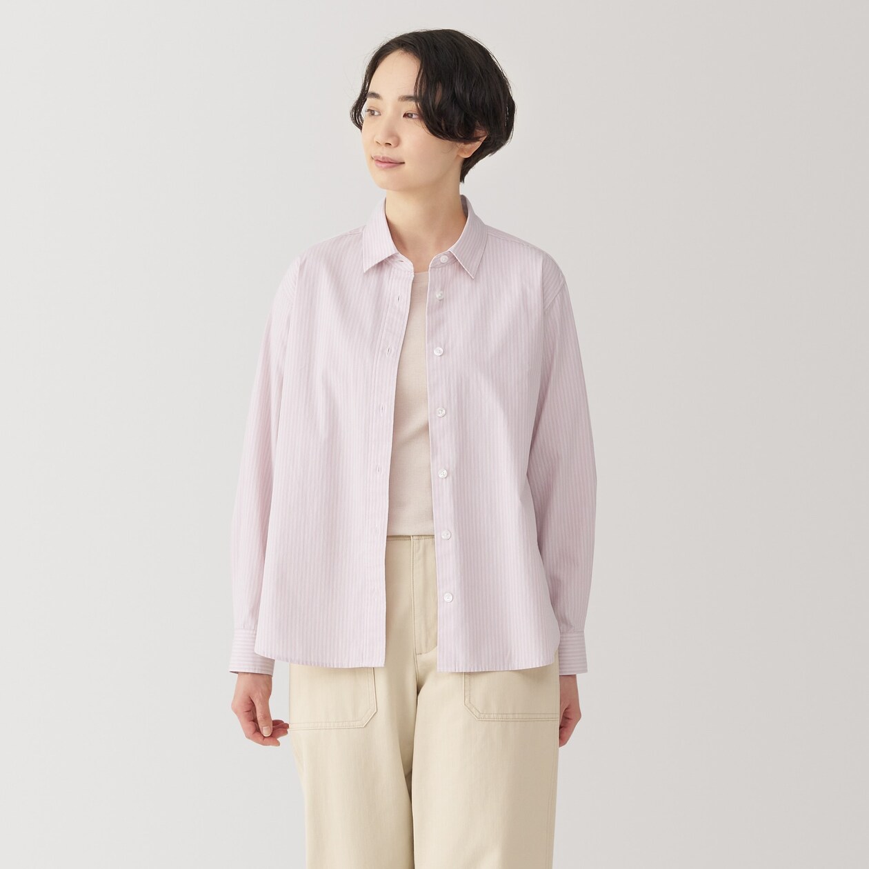 婦人　洗いざらし　ブロードレギュラーカラー長袖シャツ