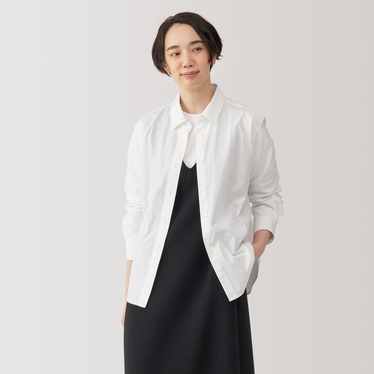 婦人　洗いざらし　ブロードレギュラーカラー長袖シャツ