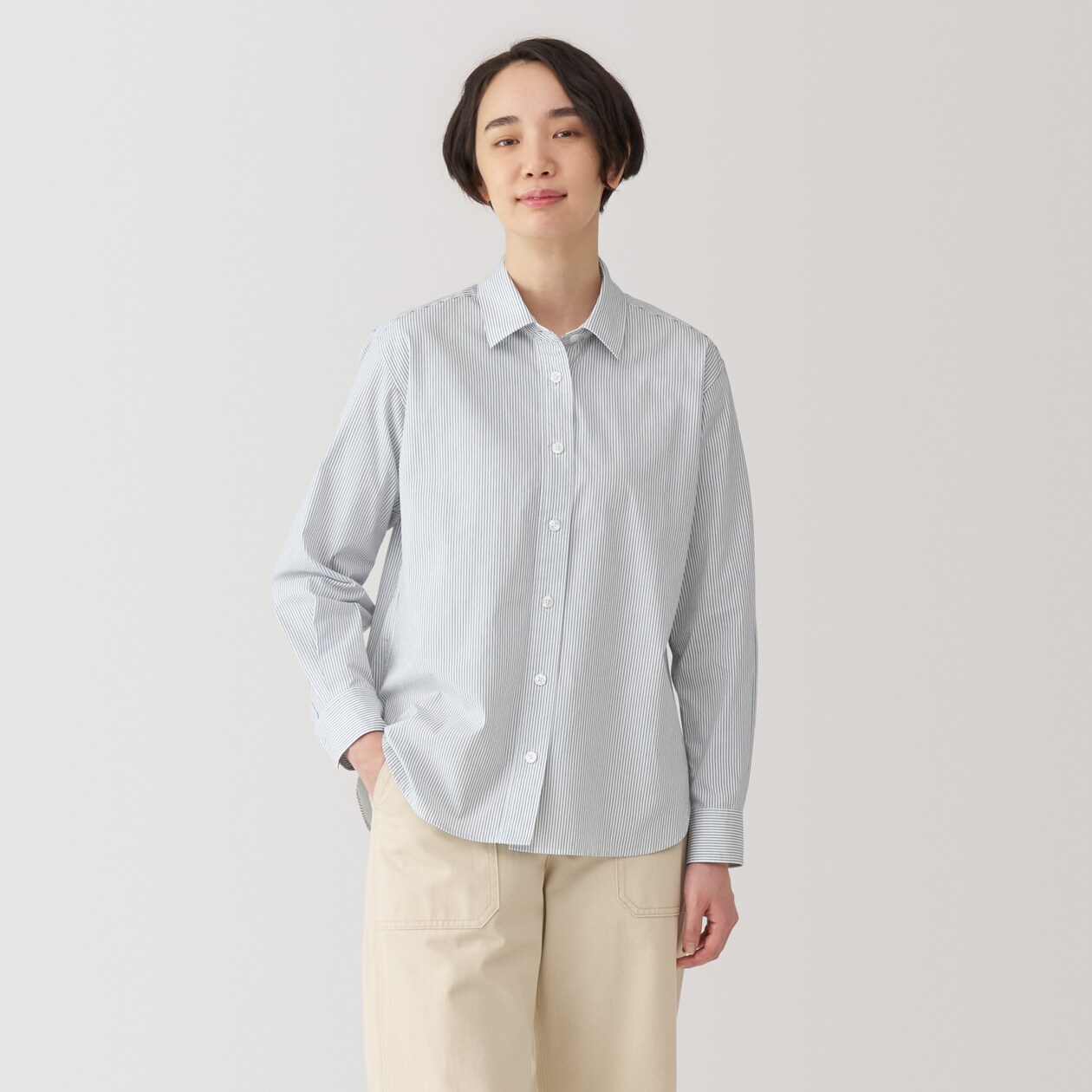 婦人　洗いざらし　ブロードレギュラーカラー長袖シャツ