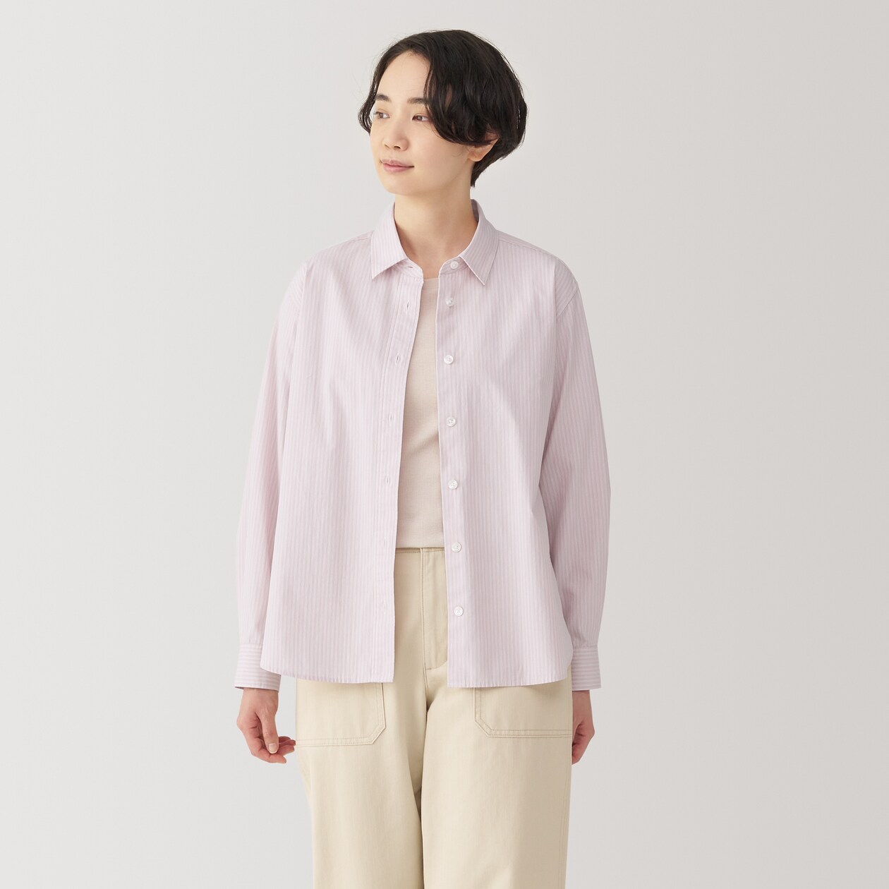 婦人　洗いざらし　ブロードレギュラーカラー長袖シャツ