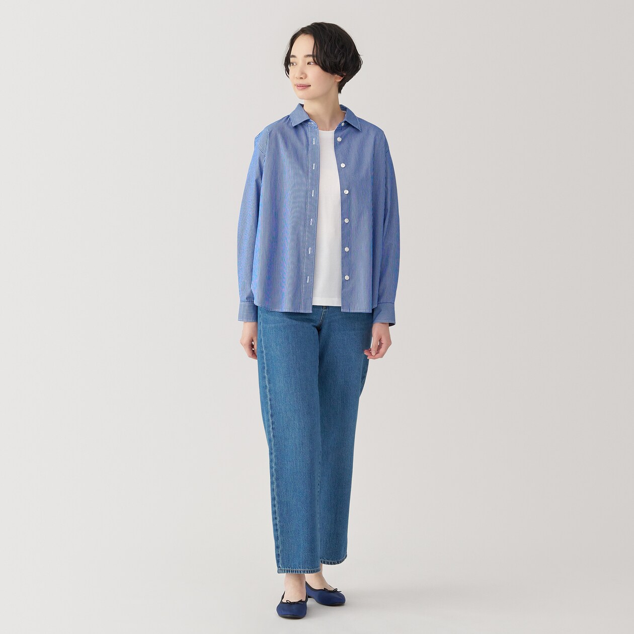 婦人　洗いざらし　ブロードレギュラーカラー長袖シャツ