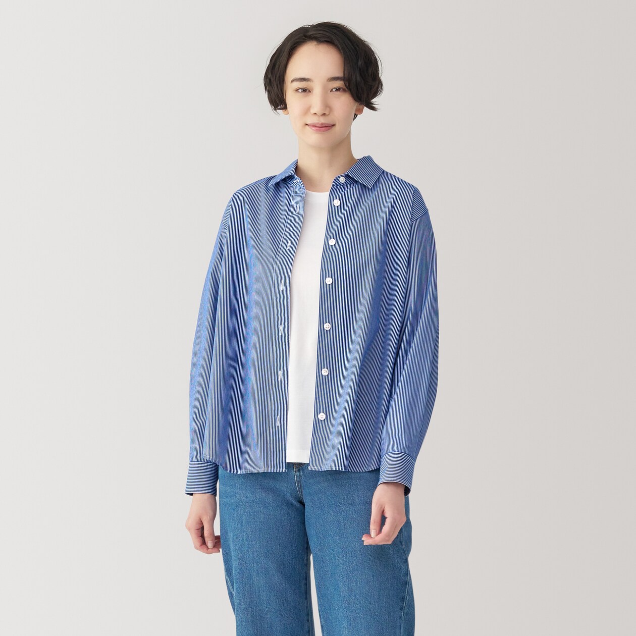 婦人　洗いざらし　ブロードレギュラーカラー長袖シャツ