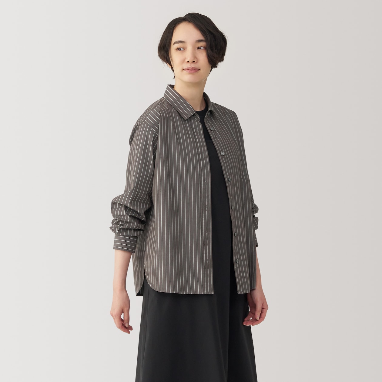 婦人　洗いざらし　ブロードレギュラーカラー長袖シャツ