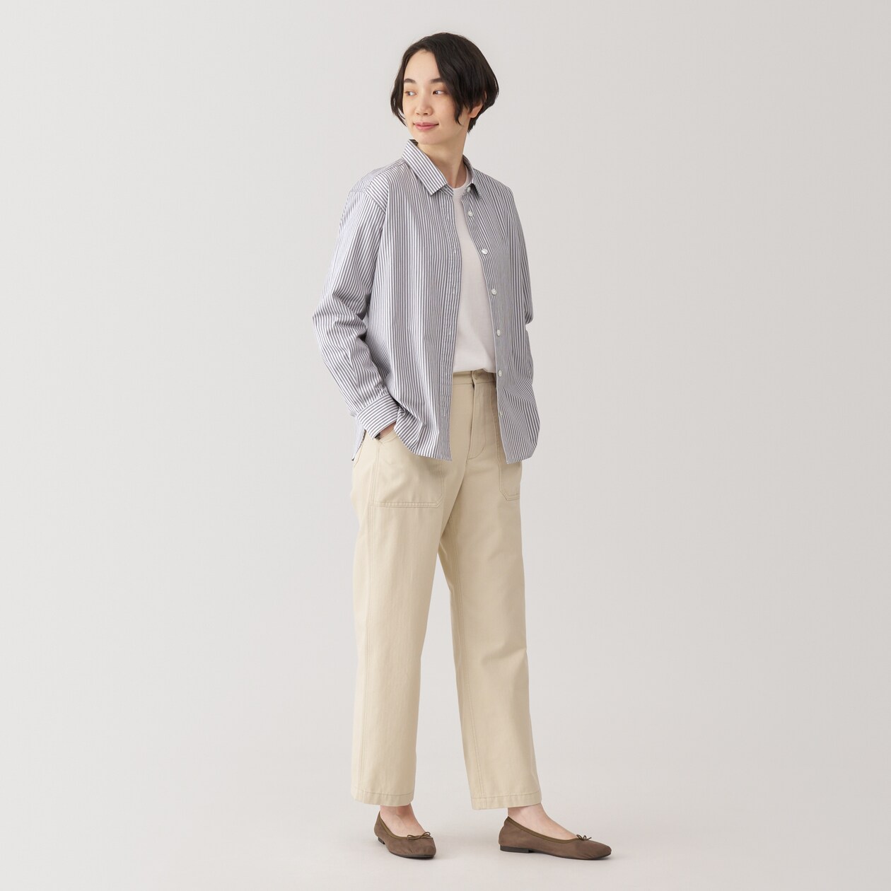 婦人　洗いざらし　ブロードレギュラーカラー長袖シャツ