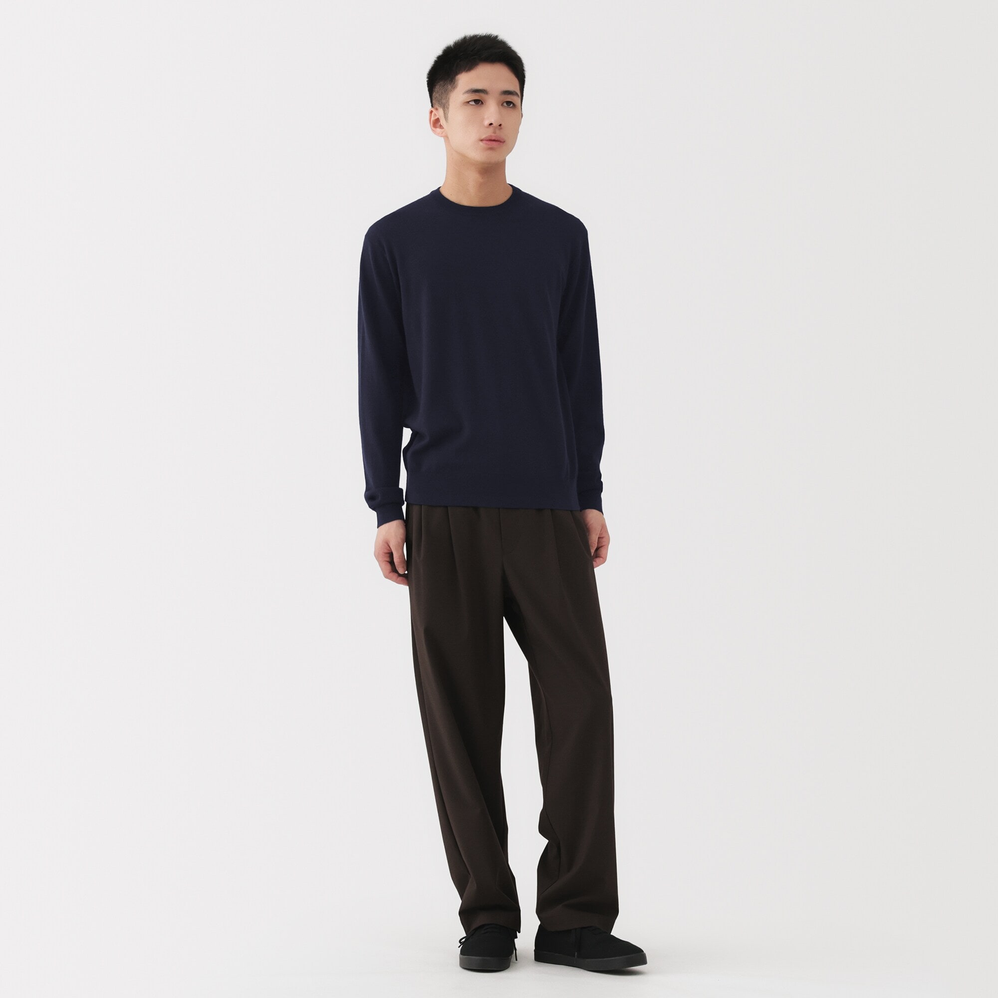 紳士　洗えるウールハイゲージクルーネックセーター