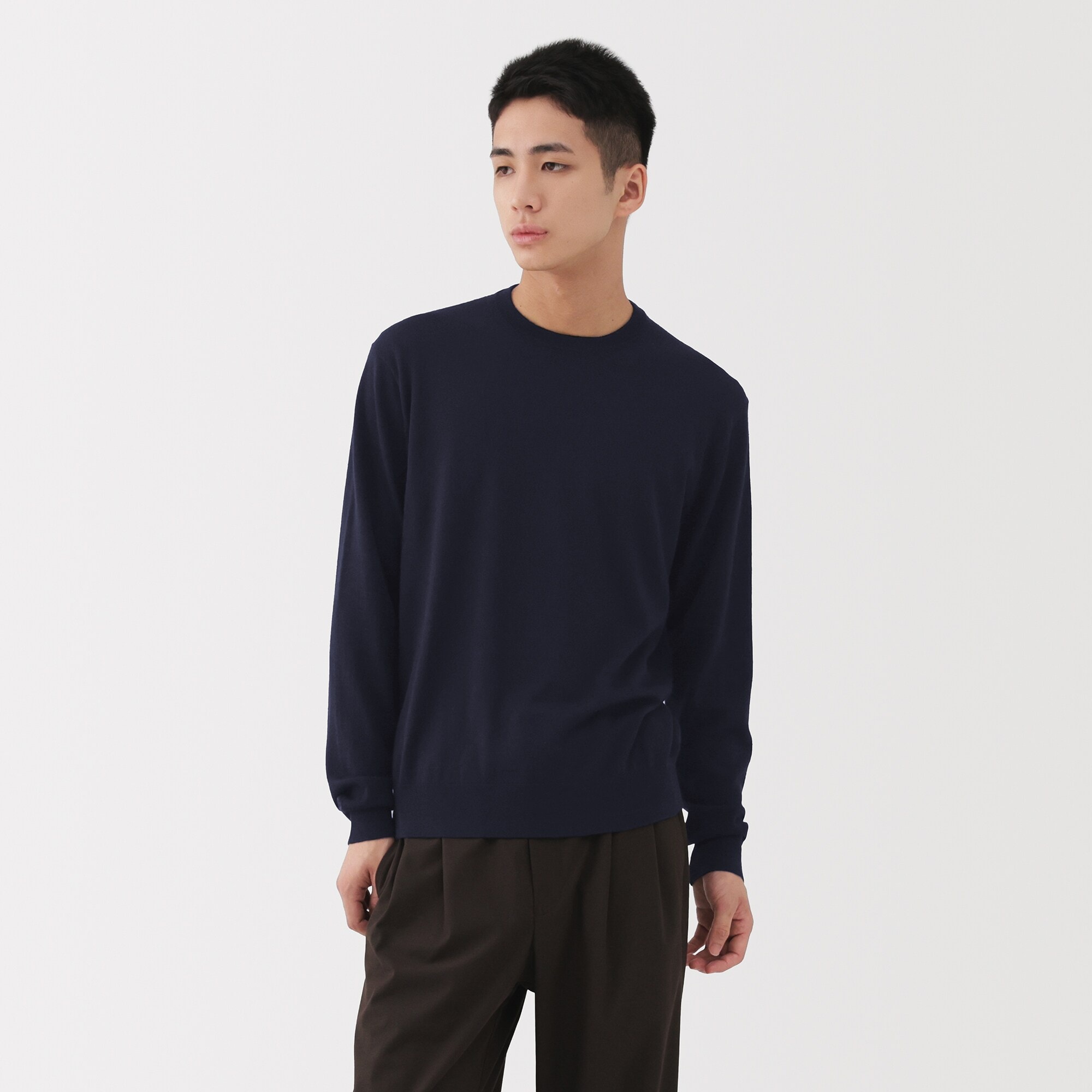 紳士　洗えるウールハイゲージクルーネックセーター