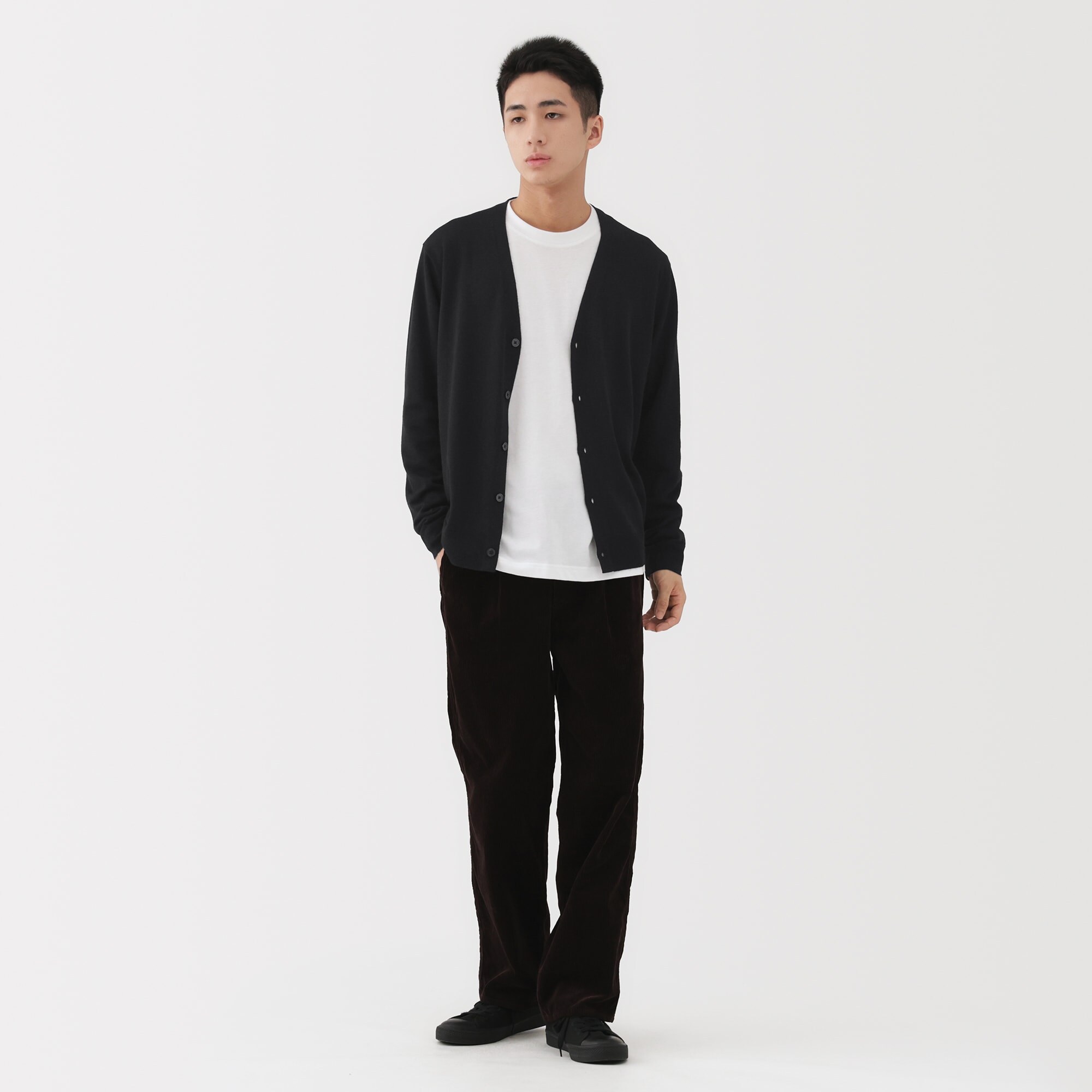 紳士　洗えるウールハイゲージＶネックカーディガン