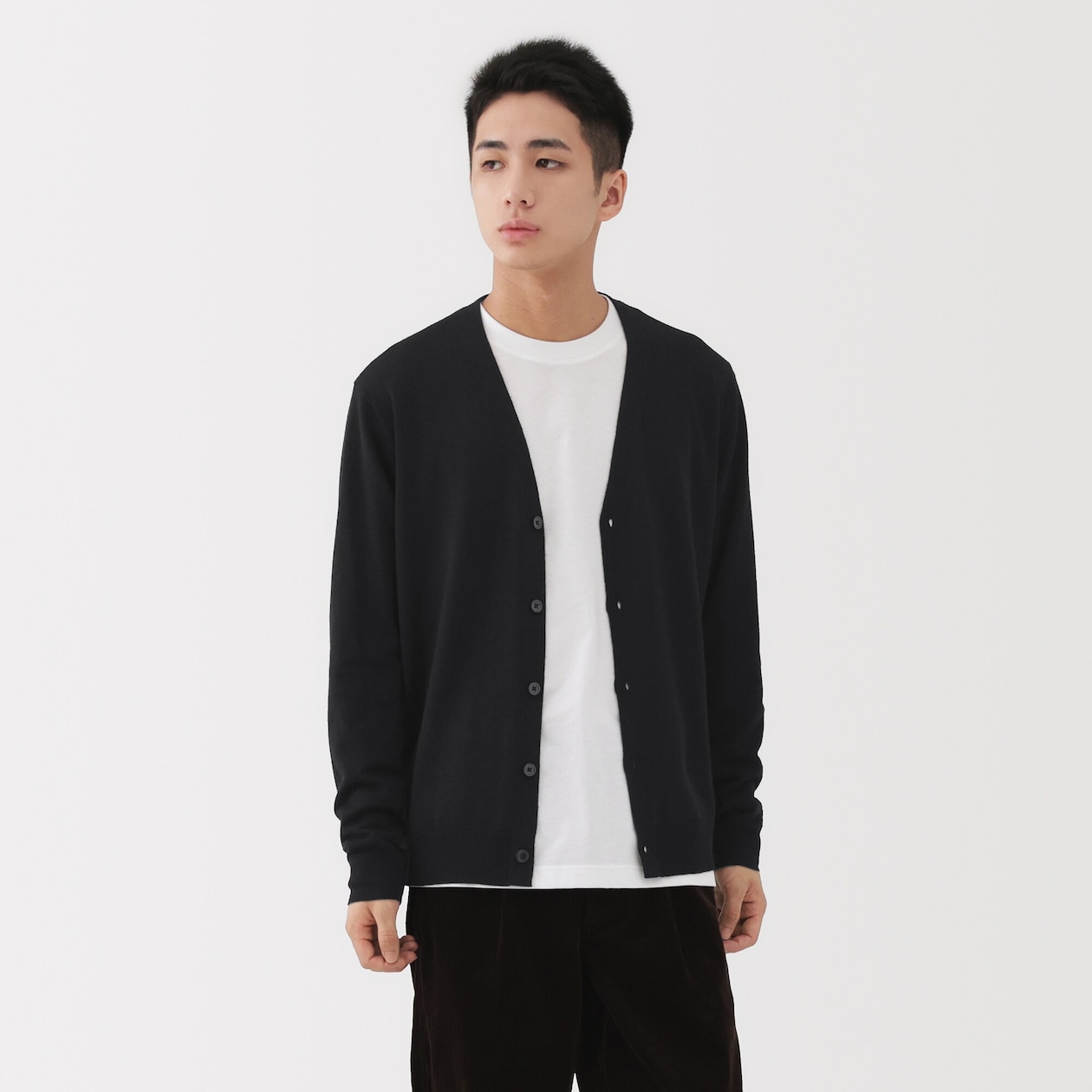 紳士　洗えるウールハイゲージＶネックカーディガン