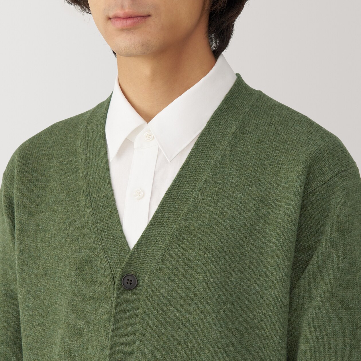 紳士　洗えるウールミドルゲージＶネックカーディガン