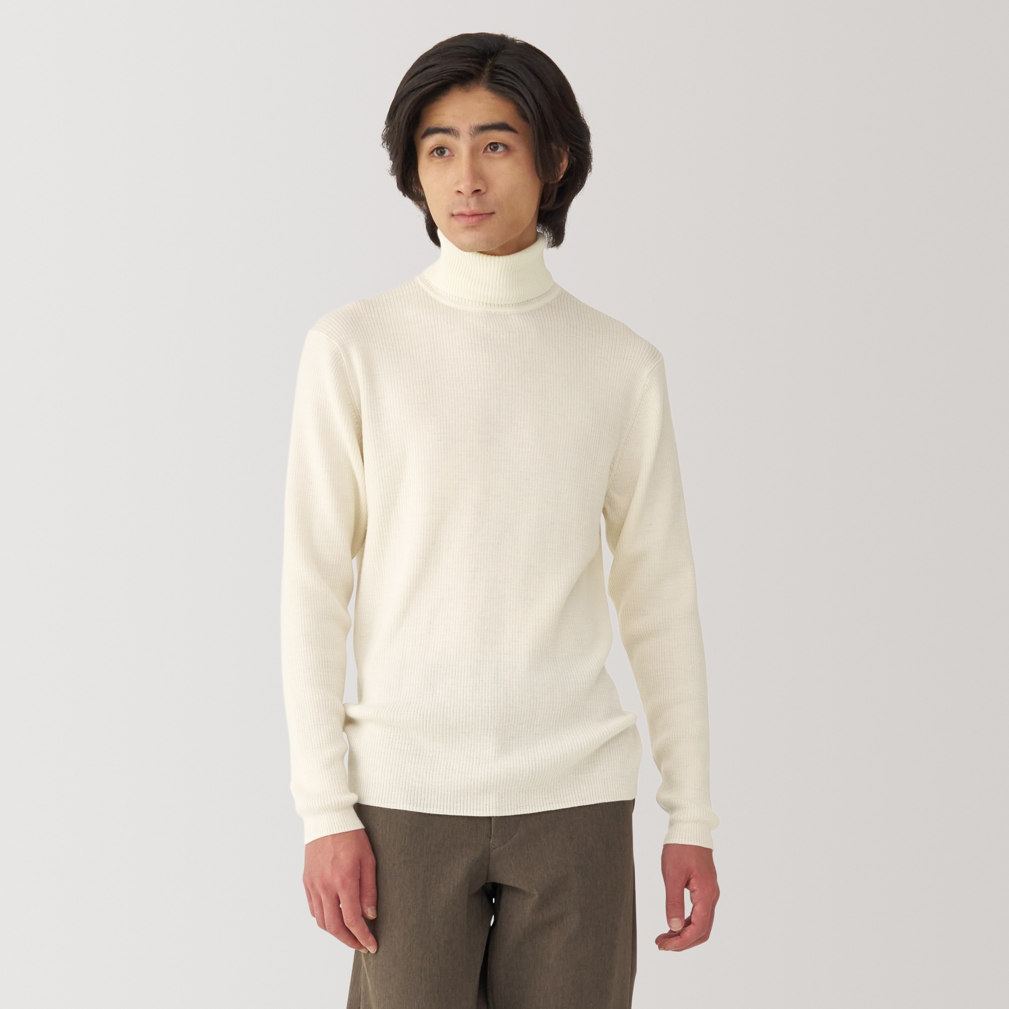 紳士　洗えるウールリブタートルネックセーター