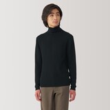 紳士　洗えるウールリブタートルネックセーター