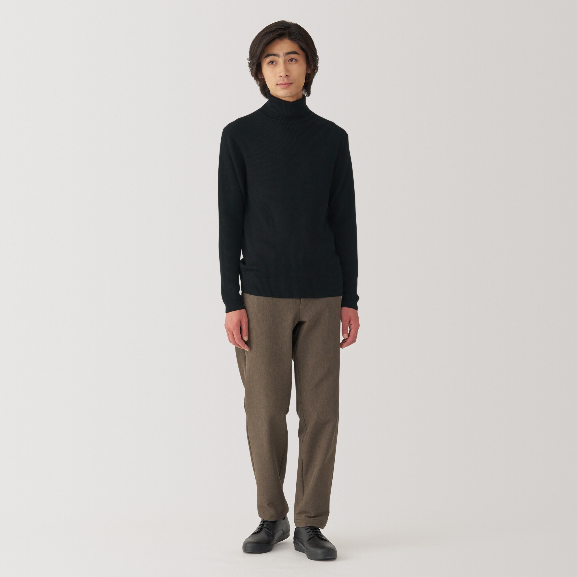 紳士　洗えるウールリブタートルネックセーター