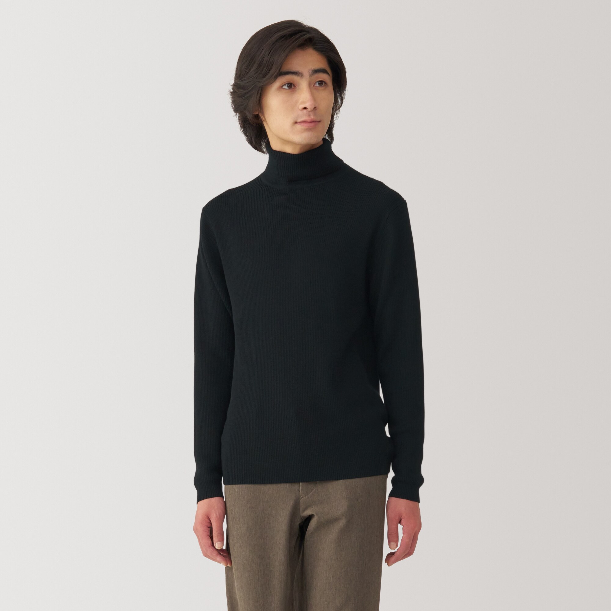 紳士　洗えるウールリブタートルネックセーター