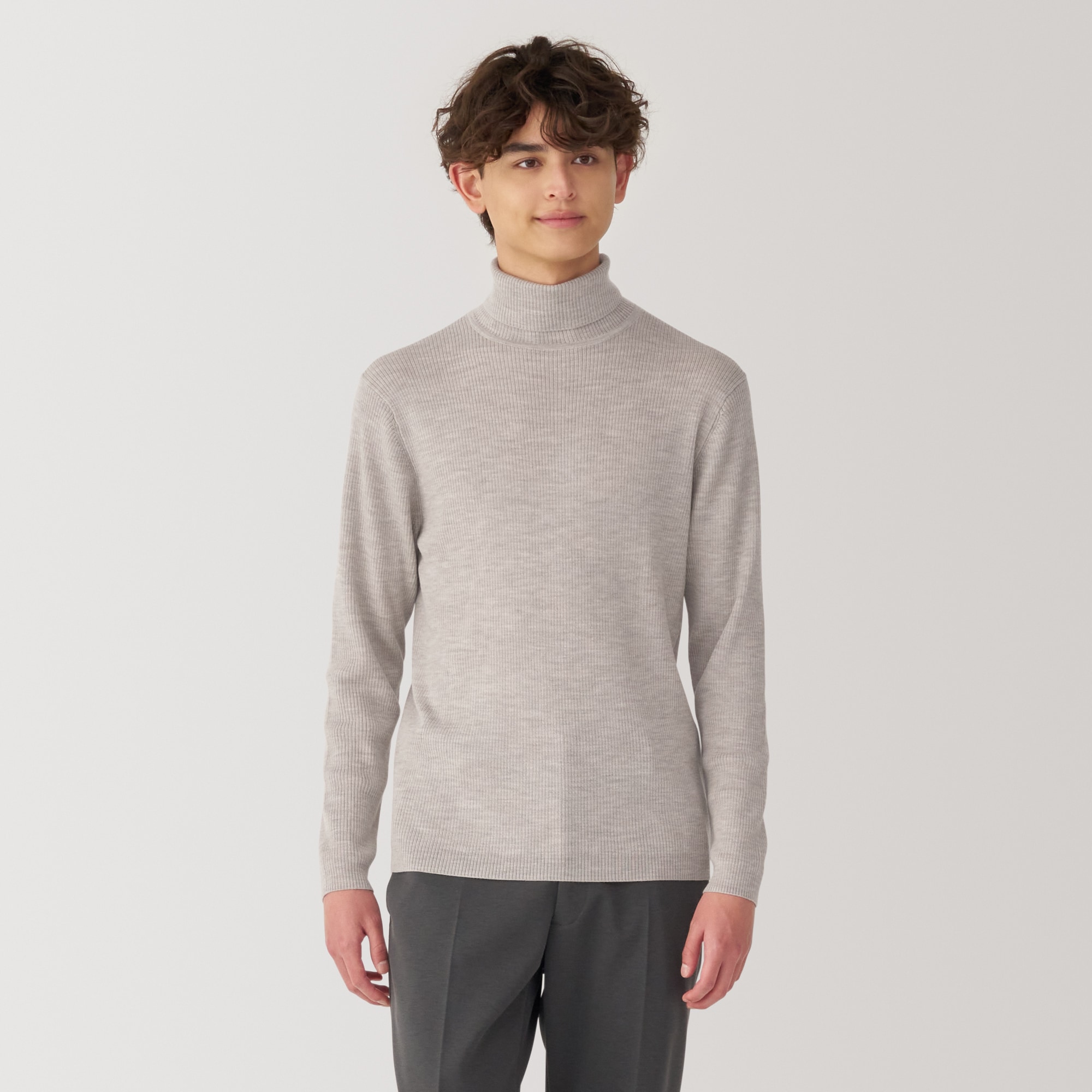紳士　洗えるウールリブタートルネックセーター