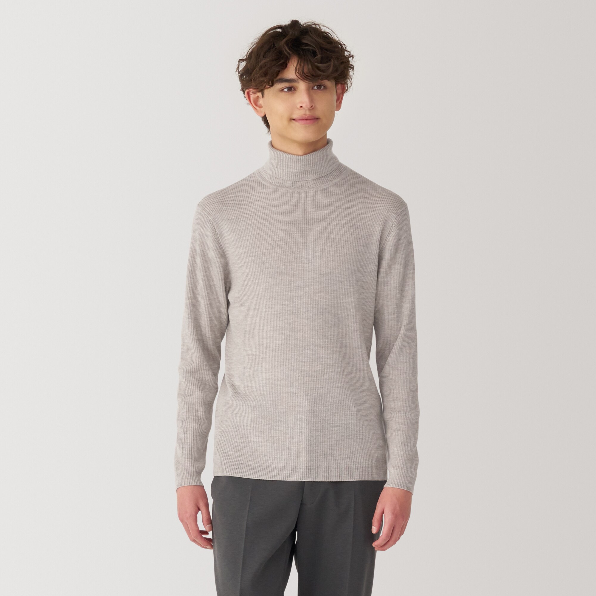 紳士　洗えるウールリブタートルネックセーター