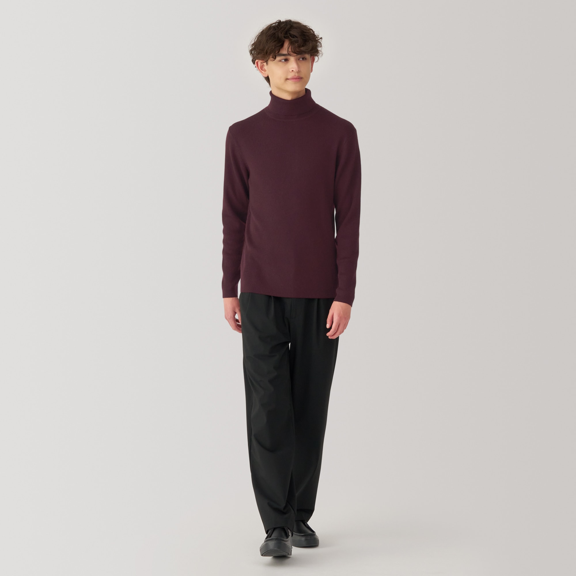 紳士　洗えるウールリブタートルネックセーター