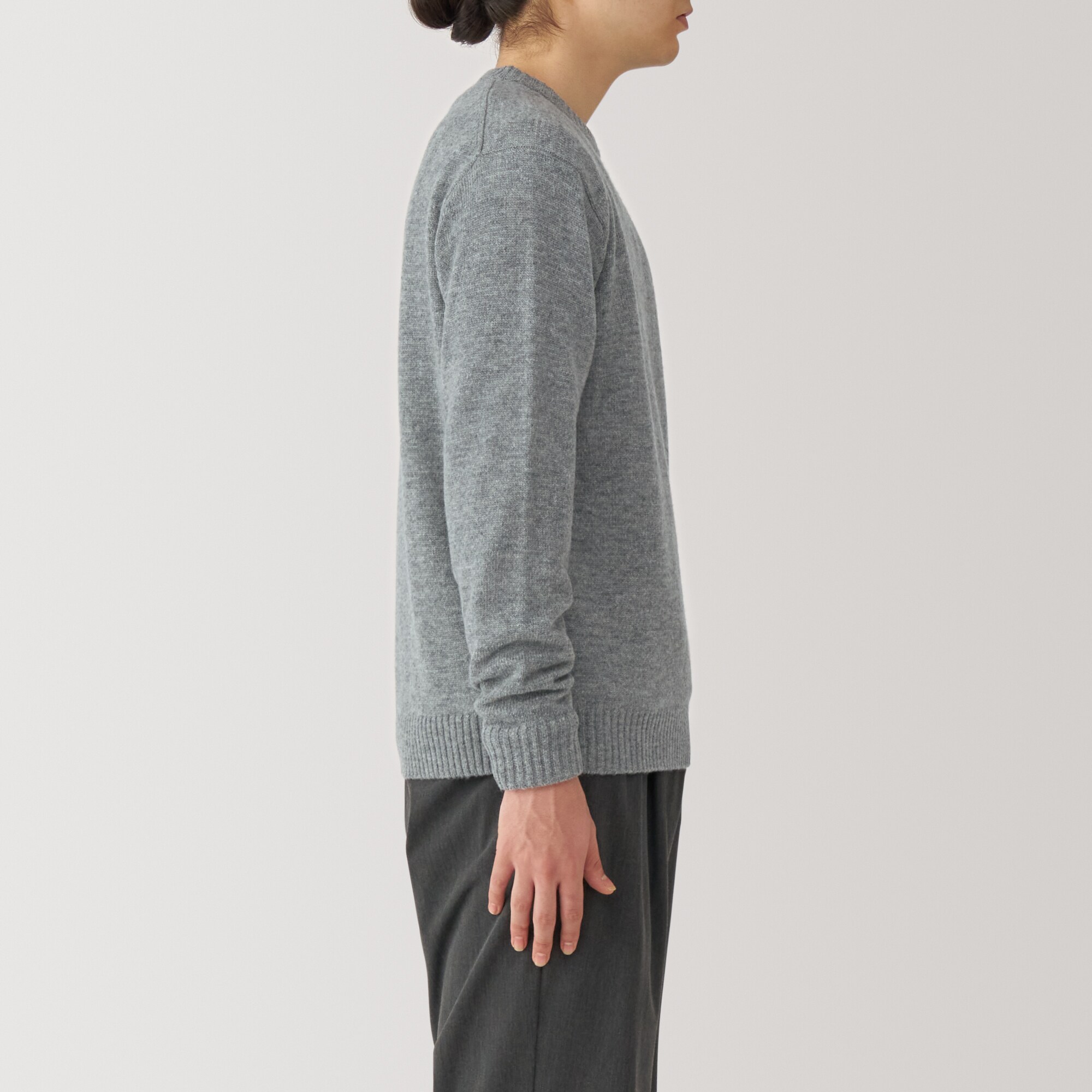 紳士　洗えるウールミドルゲージクルーネックセーター