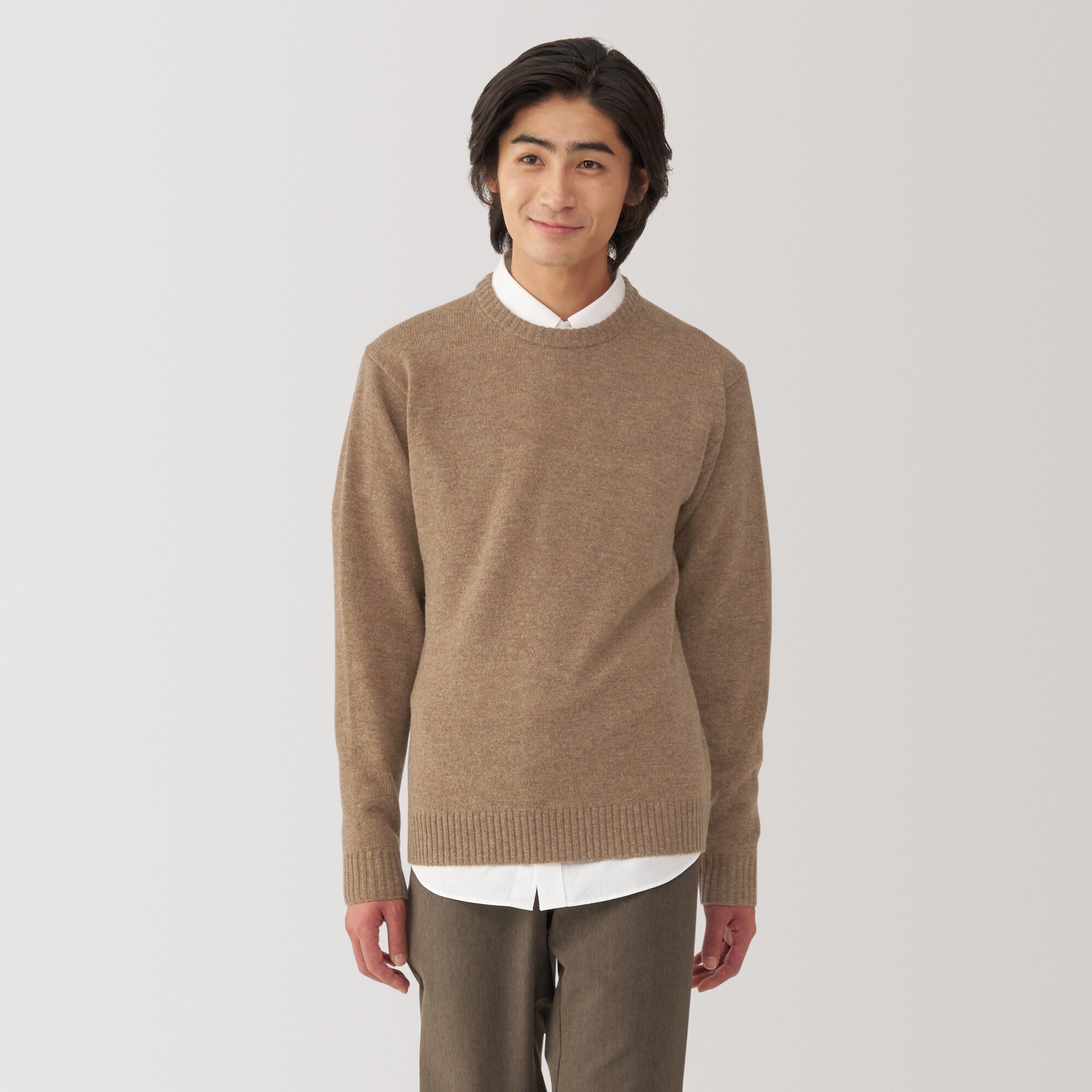 紳士　洗えるウールミドルゲージクルーネックセーター