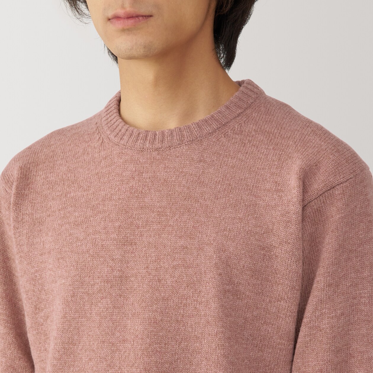 紳士　洗えるウールミドルゲージクルーネックセーター