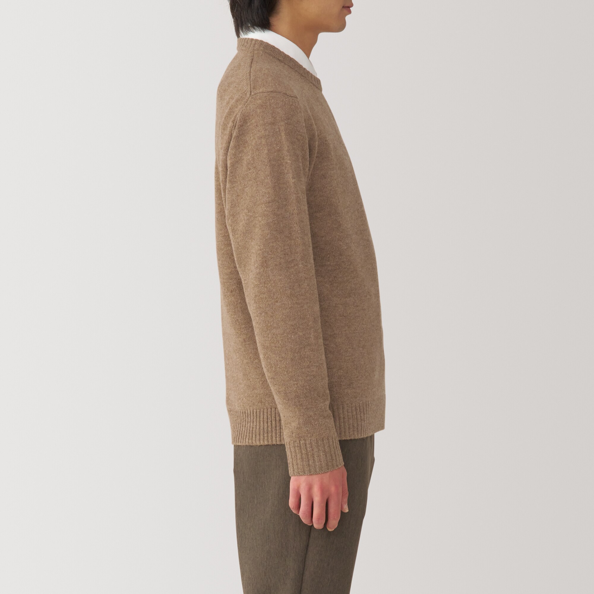 紳士　洗えるウールミドルゲージクルーネックセーター