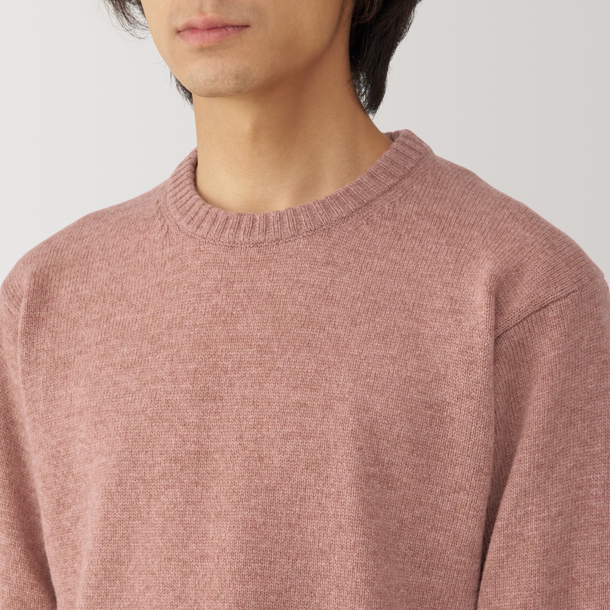 紳士　洗えるウールミドルゲージクルーネックセーター