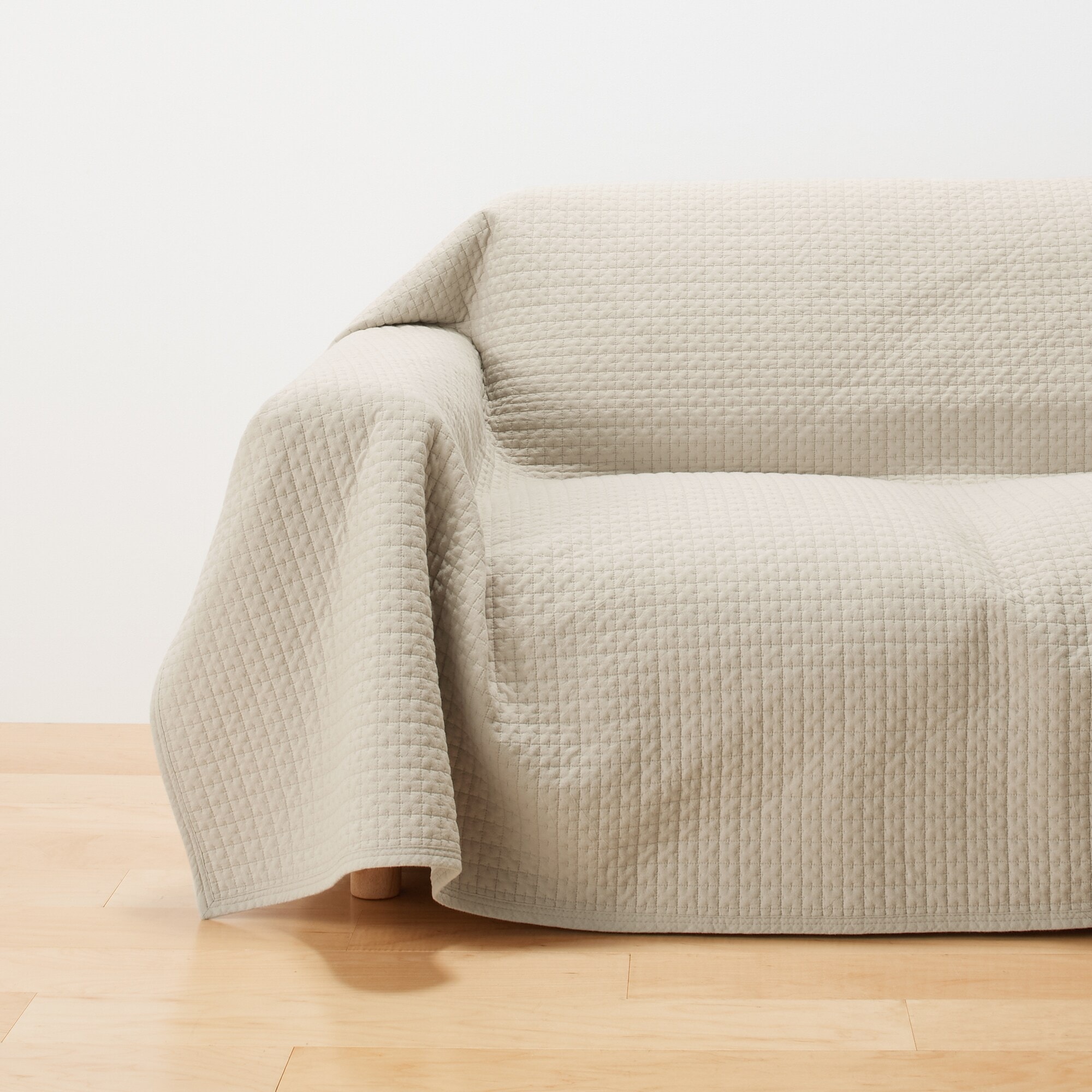 無印良品 抗菌キルティングラグこたつ下敷兼用・１９５×１９５ｃｍ・ライトベージュ 無印良品 洗いざらしの綿キルティングラグ こたつ下敷兼用 195