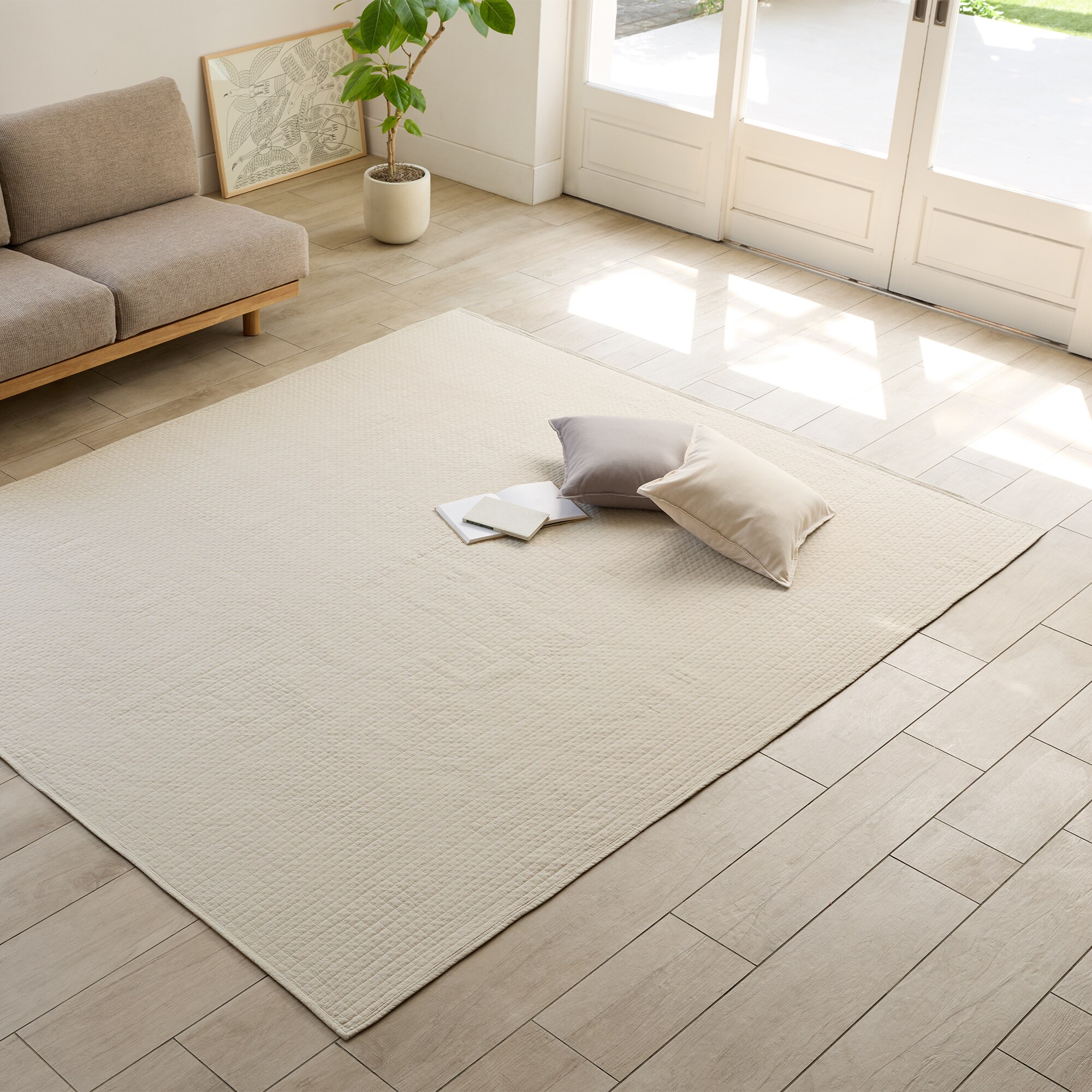 無印良品 洗いざらしの綿キルティングラグ  205×245cm ブラウン 洗いざらしの綿キルティングラグ | 無印良品